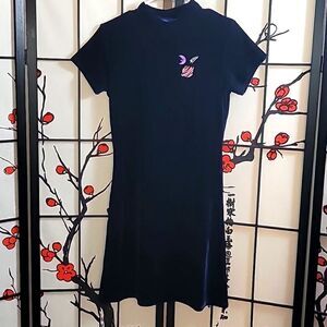 Lazy Oaf Midnight Planet Dress Size L Blue Velvet Celestial Moon